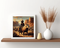 Black Cat Cowboy Riding a Capybara Wild West Wall Art