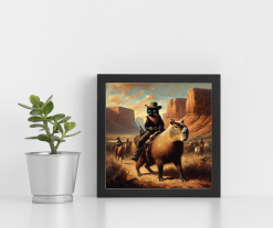 Black Cat Cowboy Riding a Capybara Wild West Wall Art