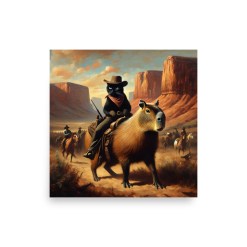 Black Cat Cowboy Riding a Capybara Wild West Wall Art