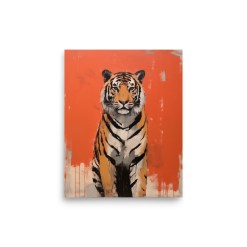 Tiger Wall Art | Minimal Orange Background Poster