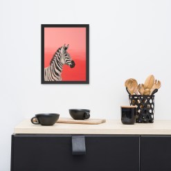 Zebra Wall Art Pink Black Frame